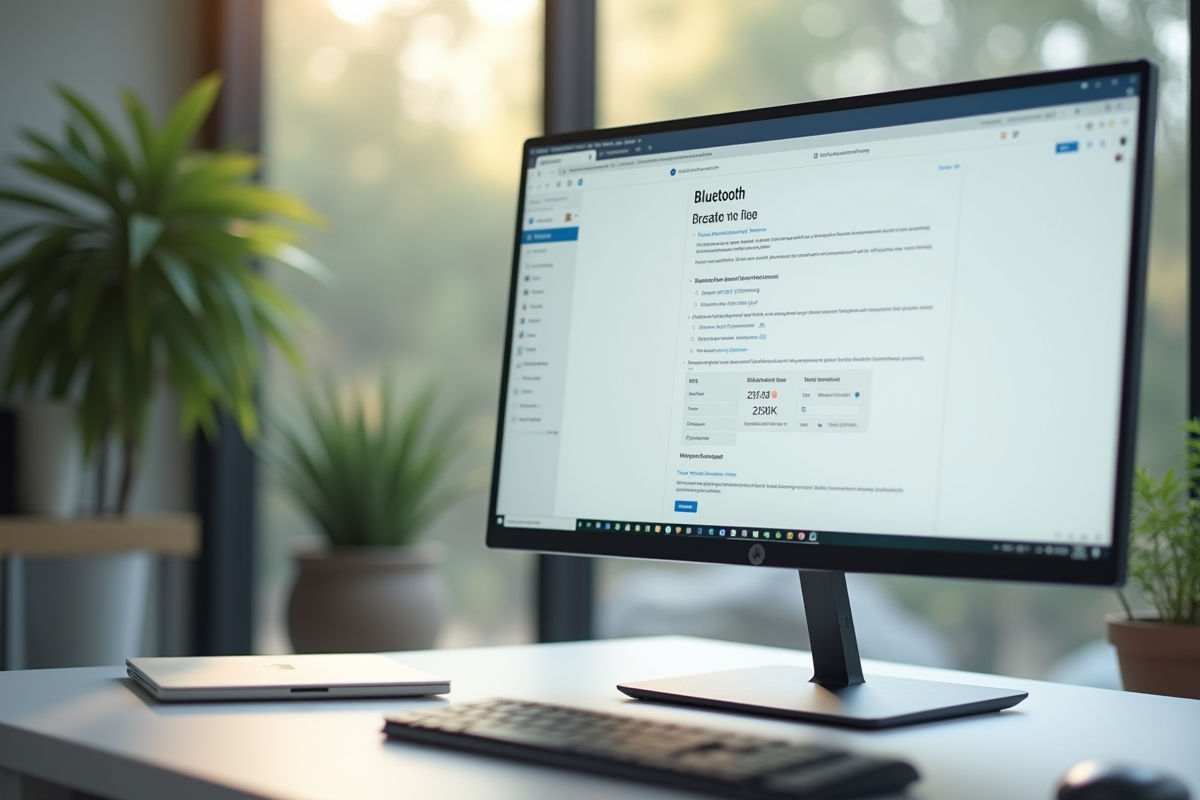 Ecran avec paramètres Bluetooth dans un espace de travail moderne