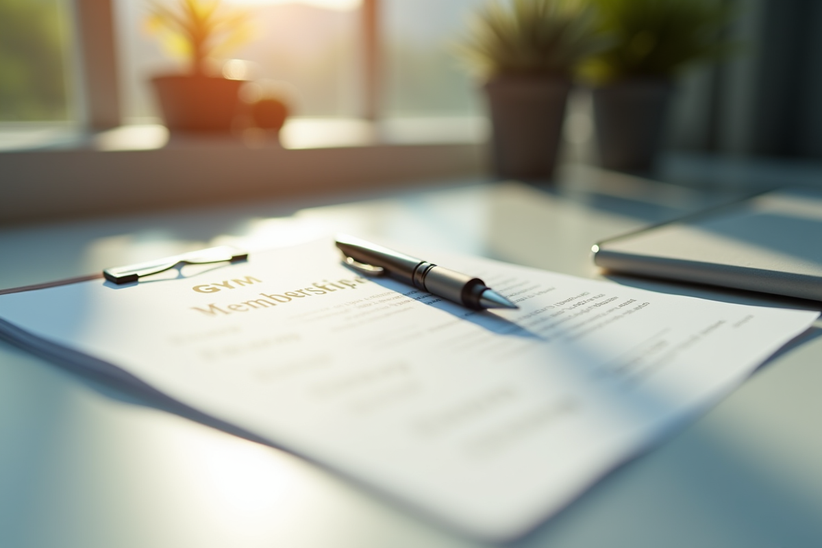 Contrat d abonnement salle de sport avec stylo sur bureau