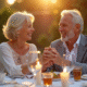 Couple mature riant lors d'un dîner en plein air