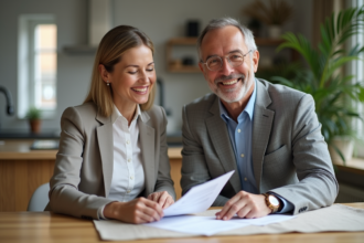 Couple d'âge moyen souriant à la maison pour la retraite