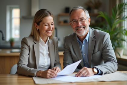 Couple d'âge moyen souriant à la maison pour la retraite