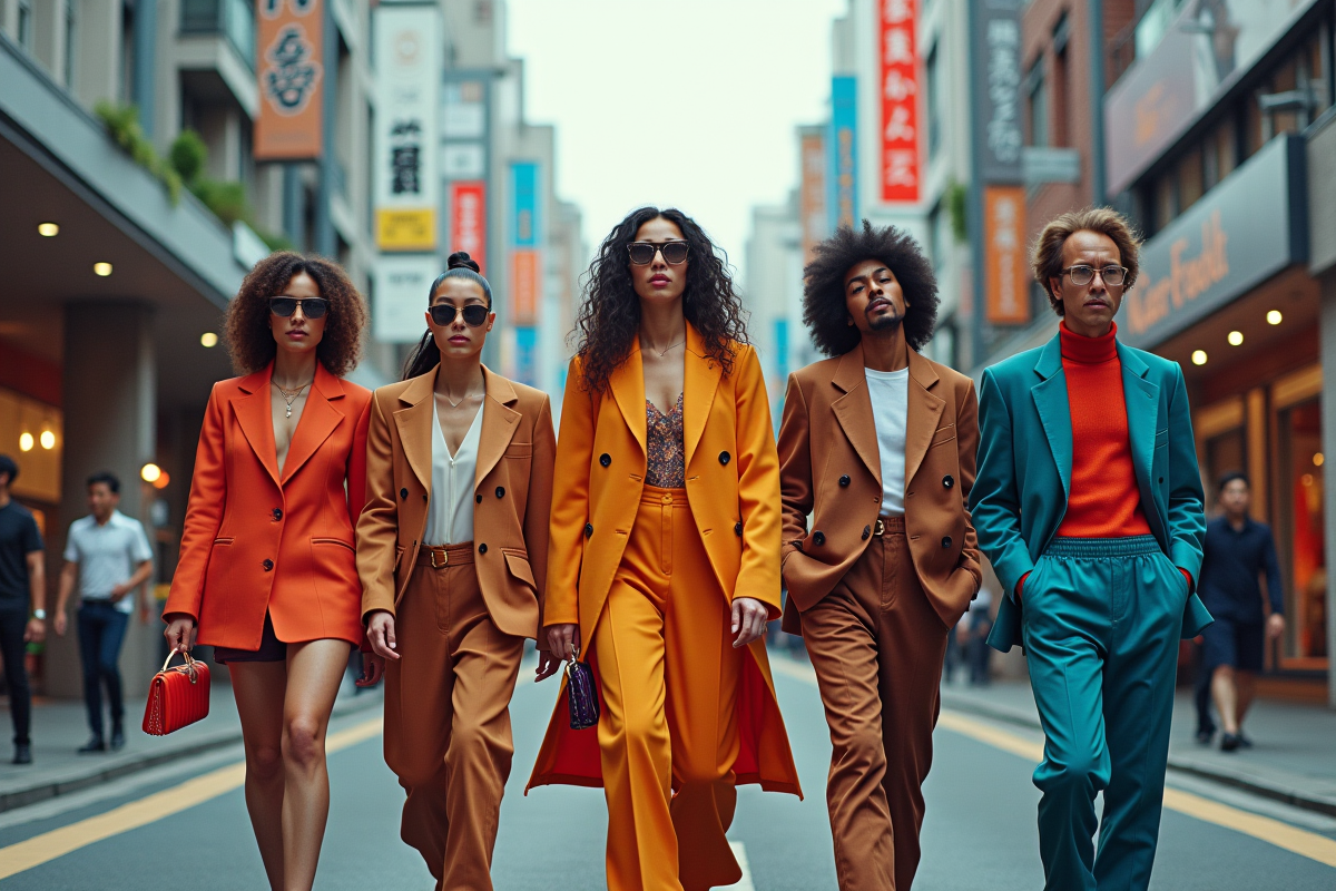 Groupe de designers de mode multiculturels dans la rue à Tokyo