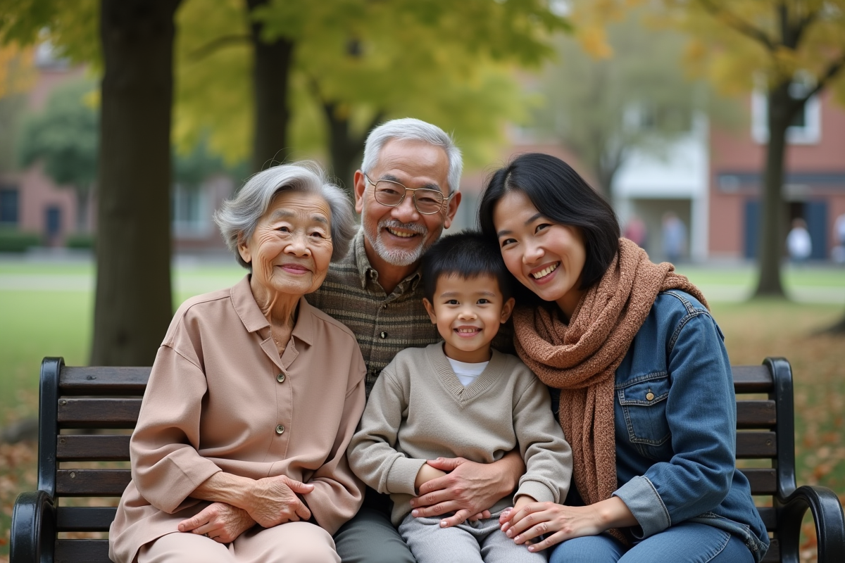 Trois générations de famille dans un parc en harmonie