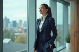 Femme d'affaires en costume dans un bureau moderne
