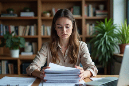 Femme dapproximativement 40 ans au bureau à la maison