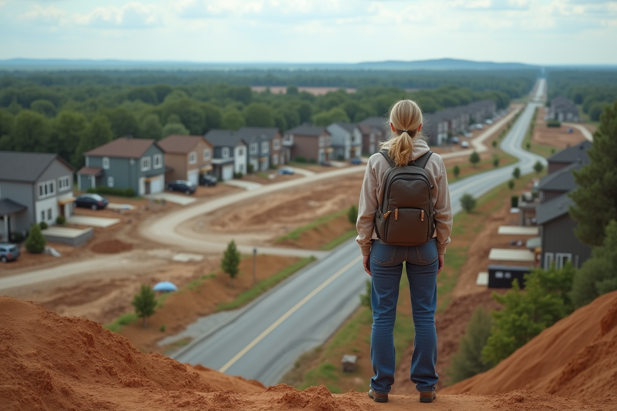 Femme regardant l'expansion urbaine et la nature