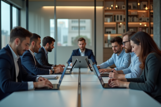 Groupe divers de professionnels en réunion dans un bureau moderne