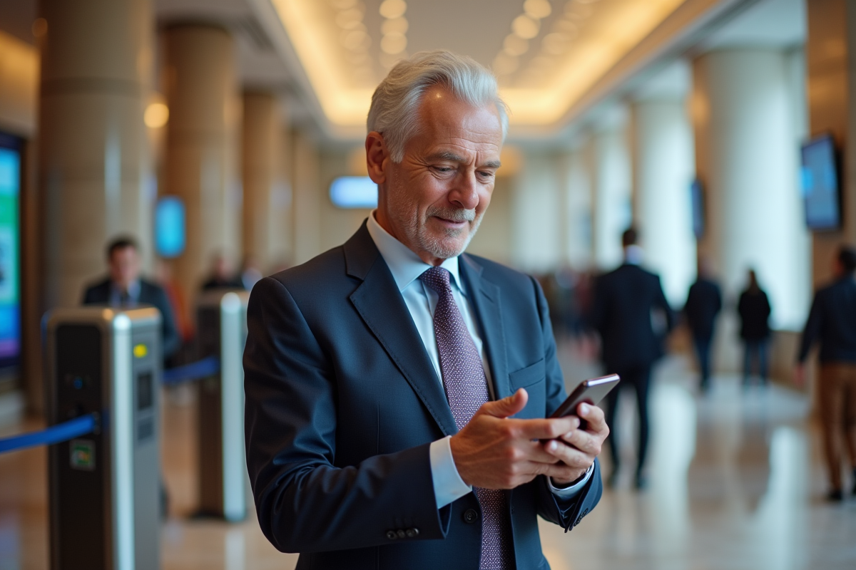 Homme européen scannant un QR code à l