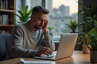 Homme d'âge moyen frustré au bureau urbain moderne