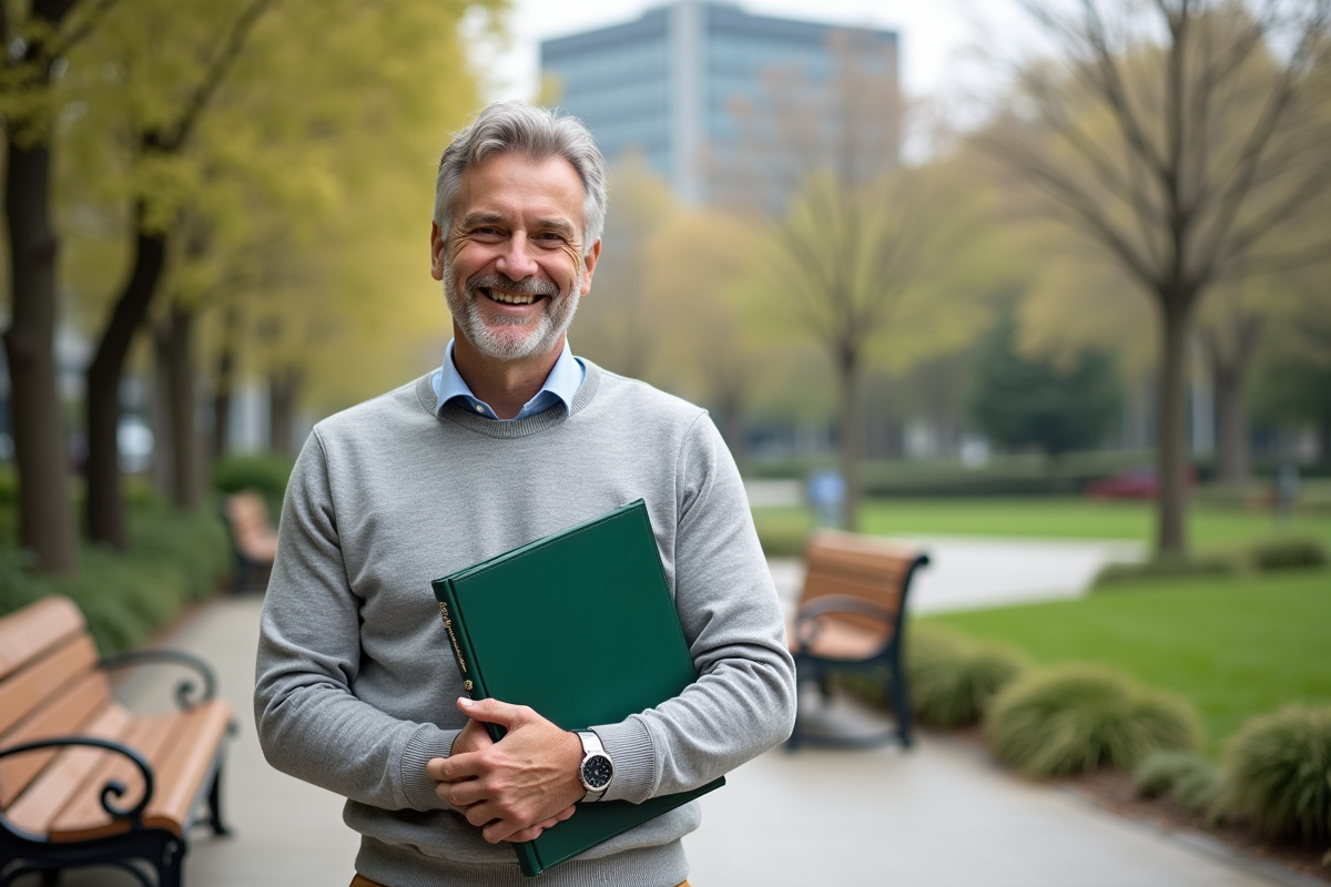 Homme souriant avec dossier d investissement responsable