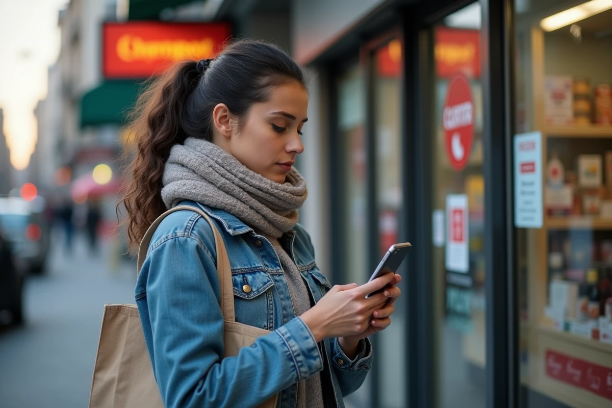Jeune femme avec sac en ville près d'un point relais