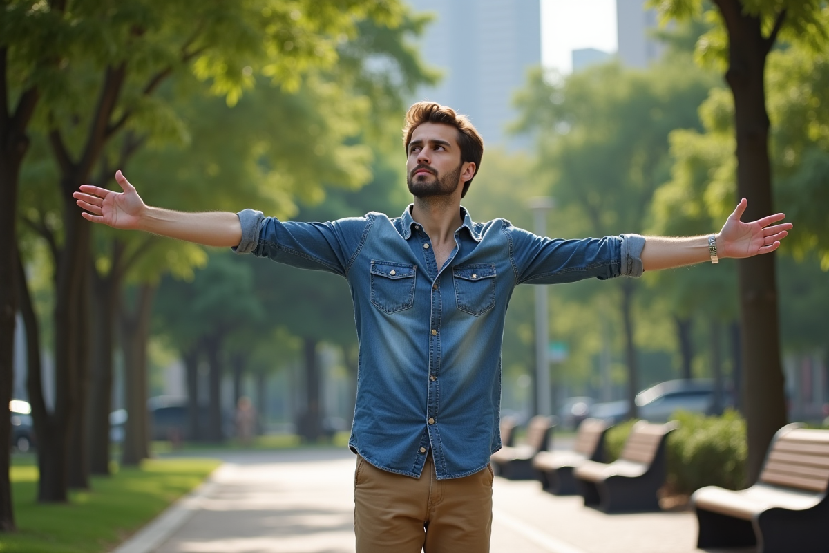 Jeune homme en plein air dans un parc lors d