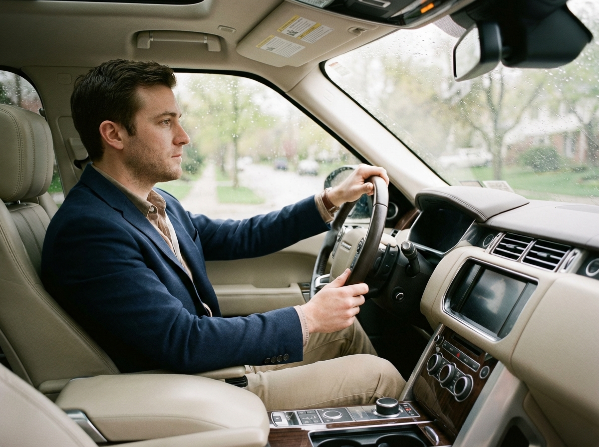 Jeune homme assis au volant d