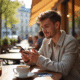 Jeune personne utilisant une application bancaire sur smartphone à Paris