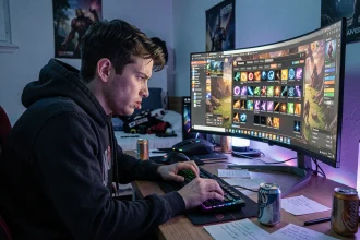 Joueur de Dofus frustré devant son écran lors d'une session de farm ratée dans le Royaume d'encre