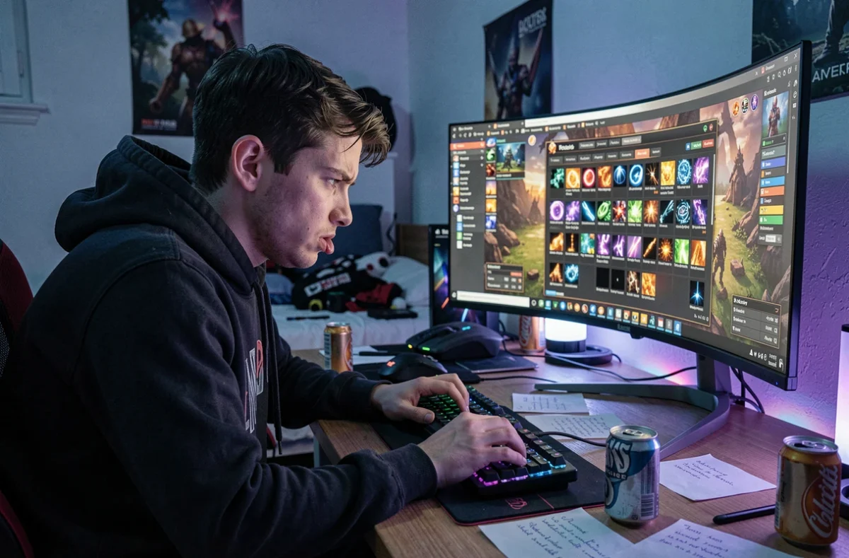 Joueur de Dofus frustré devant son écran lors d'une session de farm ratée dans le Royaume d'encre
