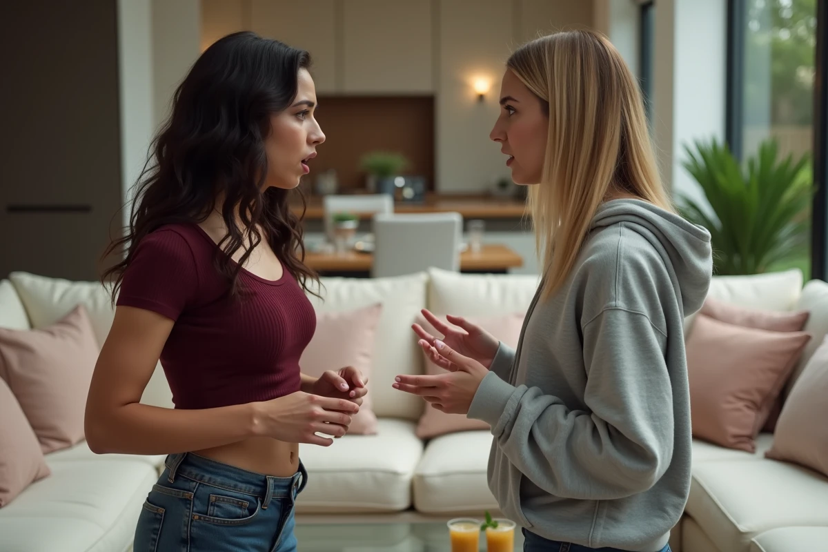 Deux candidates de Frenchie Shore lors d'un clash intense à l'intérieur de la villa, exprimant leurs tensions face à face