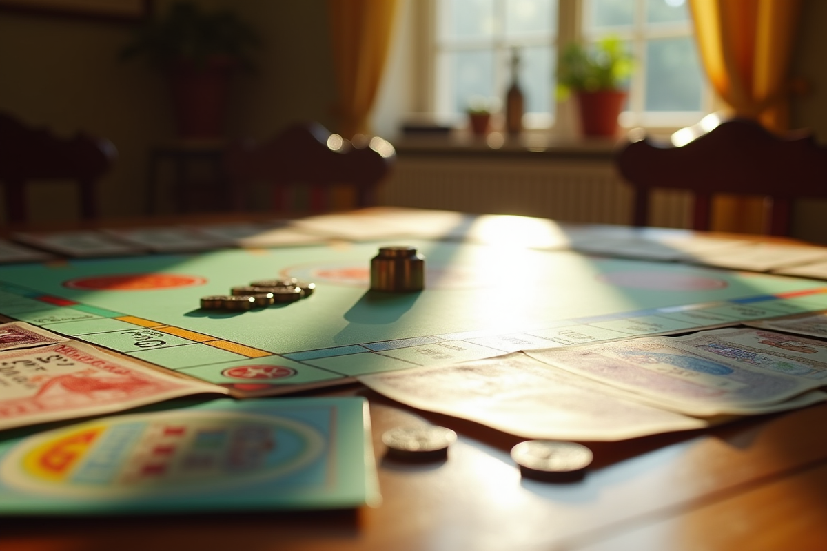 Jeu de Monopoly ancien des années 70 avec billets francs et pièces colorées
