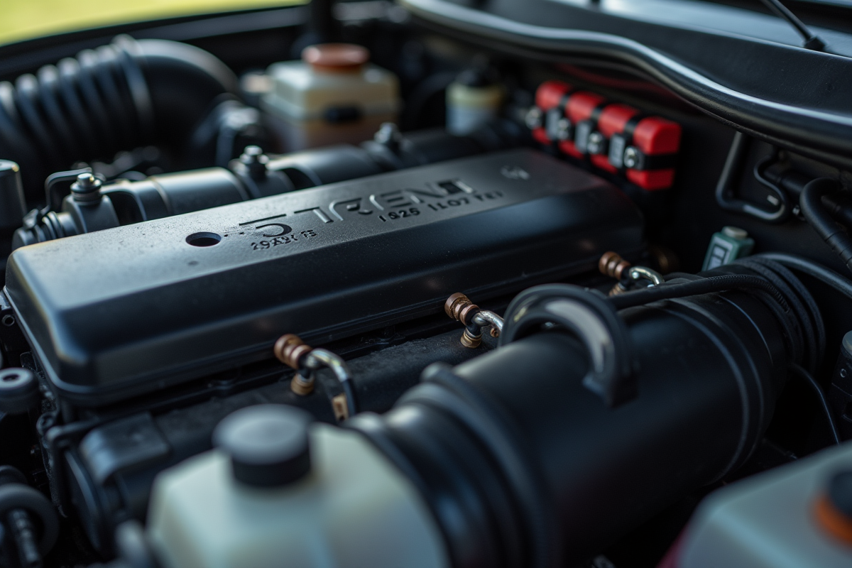 Vue rapprochee du moteur Peugeot avec câblage électrique