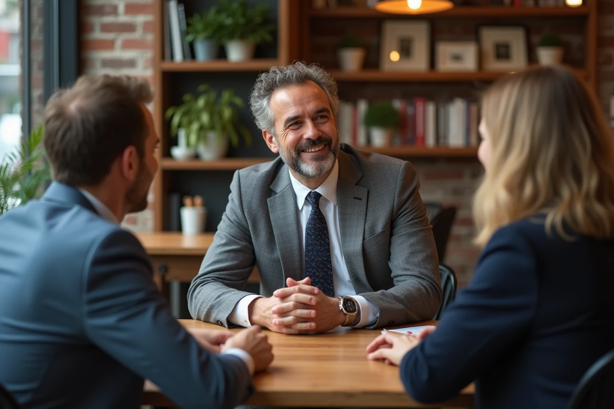 Consultant marketing discutant avec des entrepreneurs dans un café