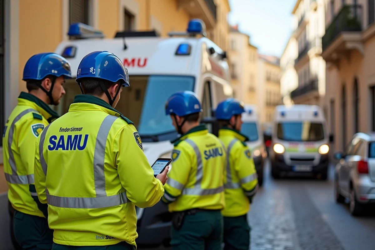 Équipes du SAMU et secouristes mobilisés dans une rue de Cannes lors d'une intervention d'urgence