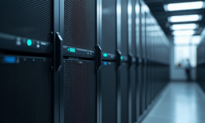 Rack serveur moderne dans cage de Faraday métallique
