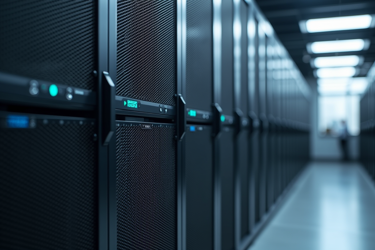 Rack serveur moderne dans cage de Faraday métallique