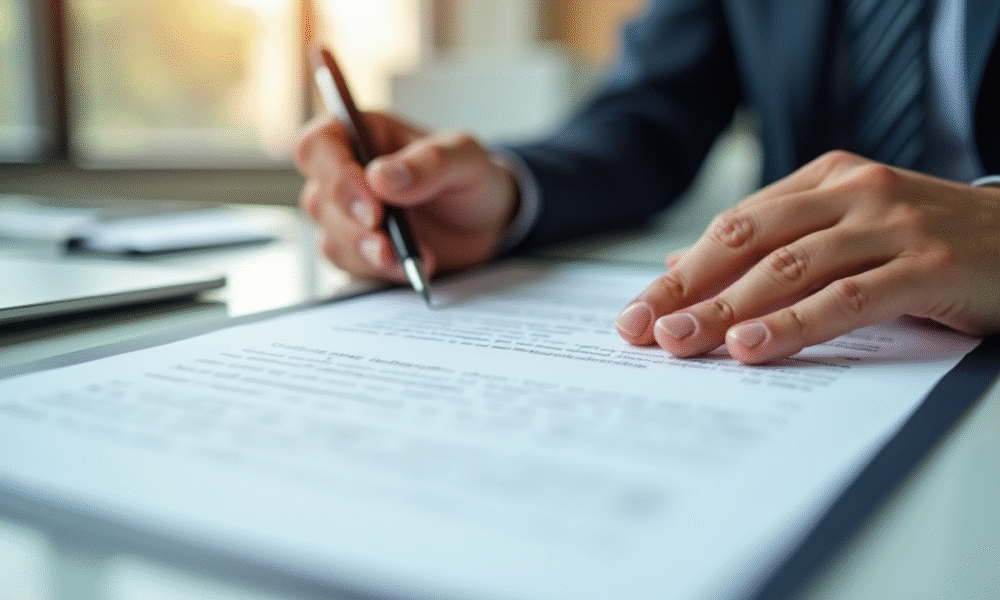 Signature d'un contrat d'affaires sur un bureau moderne