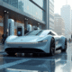 Voiture hydrogene futuriste en charge en ville
